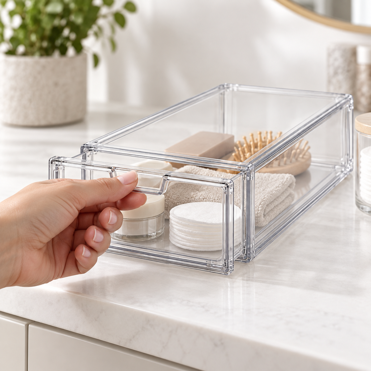 Clear Stackable Drawer Storage Boxes — 3 or 6 Pack