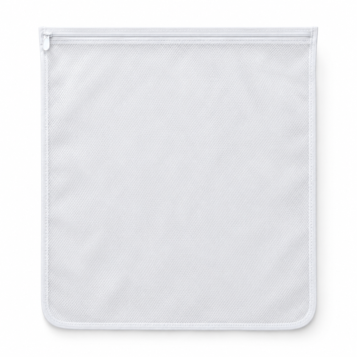 White fine-mesh zipper laundry wash bag on a light background
