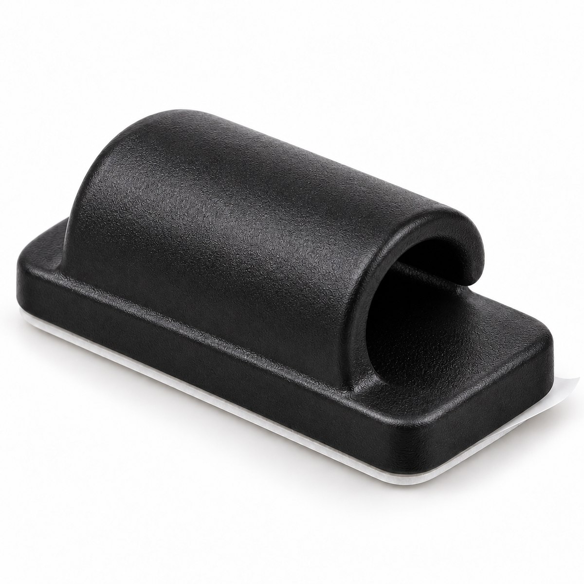 Close-up of the cable clip opening and adhesive base