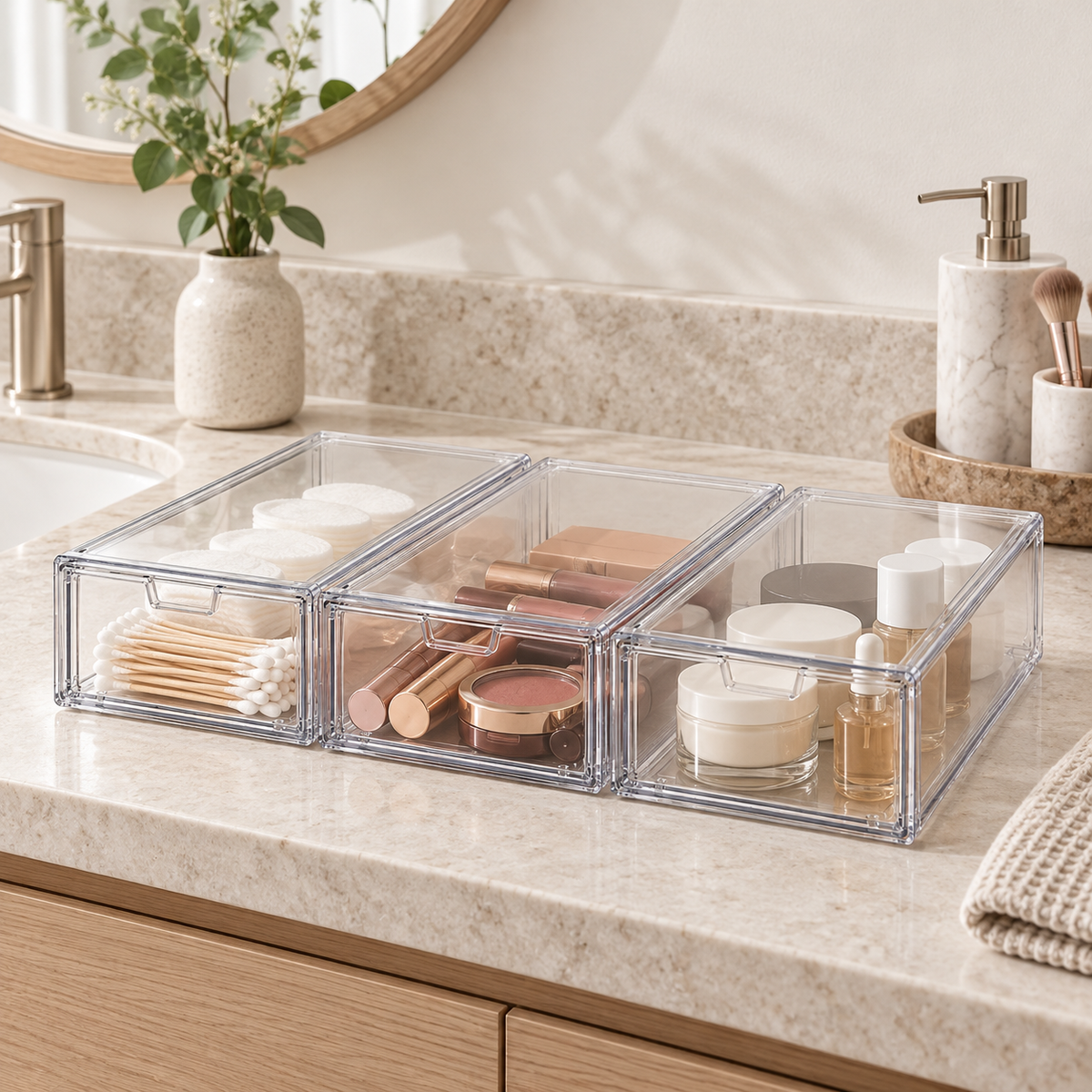 Clear Stackable Drawer Storage Boxes — 3 or 6 Pack