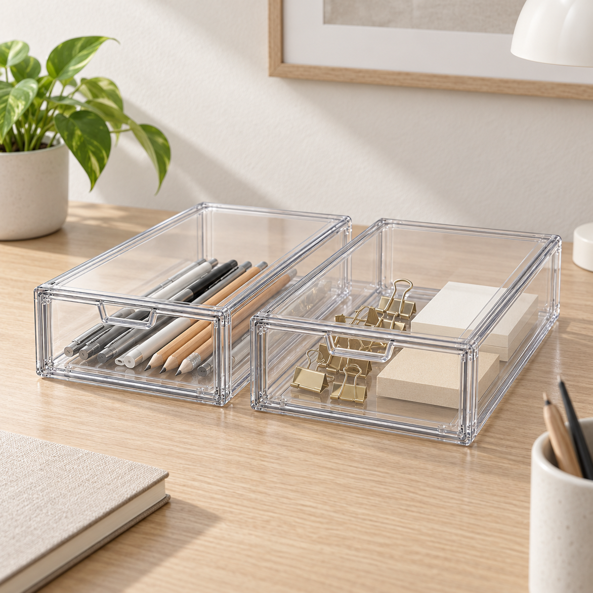Clear Stackable Drawer Storage Boxes — 3 or 6 Pack