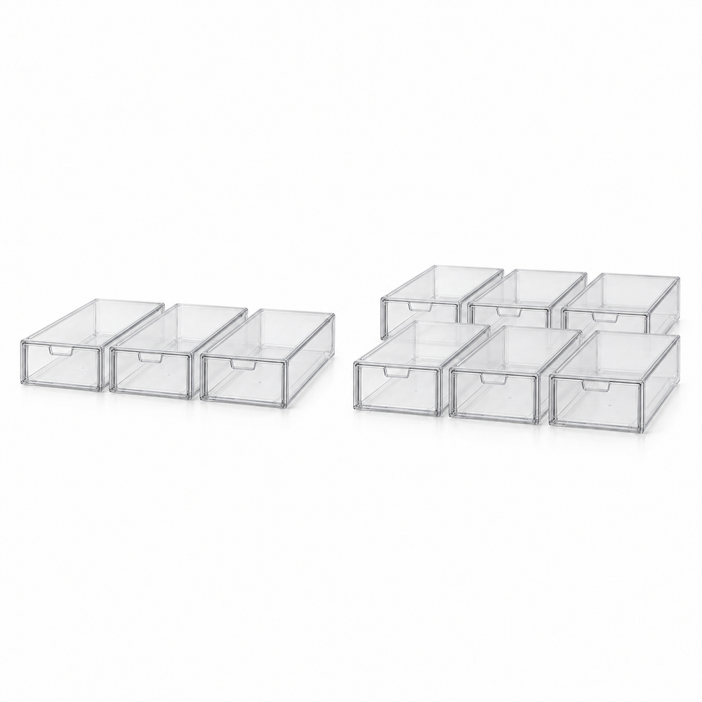 Clear Stackable Drawer Storage Boxes — 3 or 6 Pack