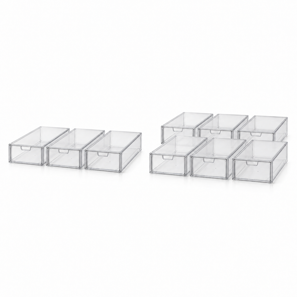 Clear Stackable Drawer Storage Boxes — 3 or 6 Pack