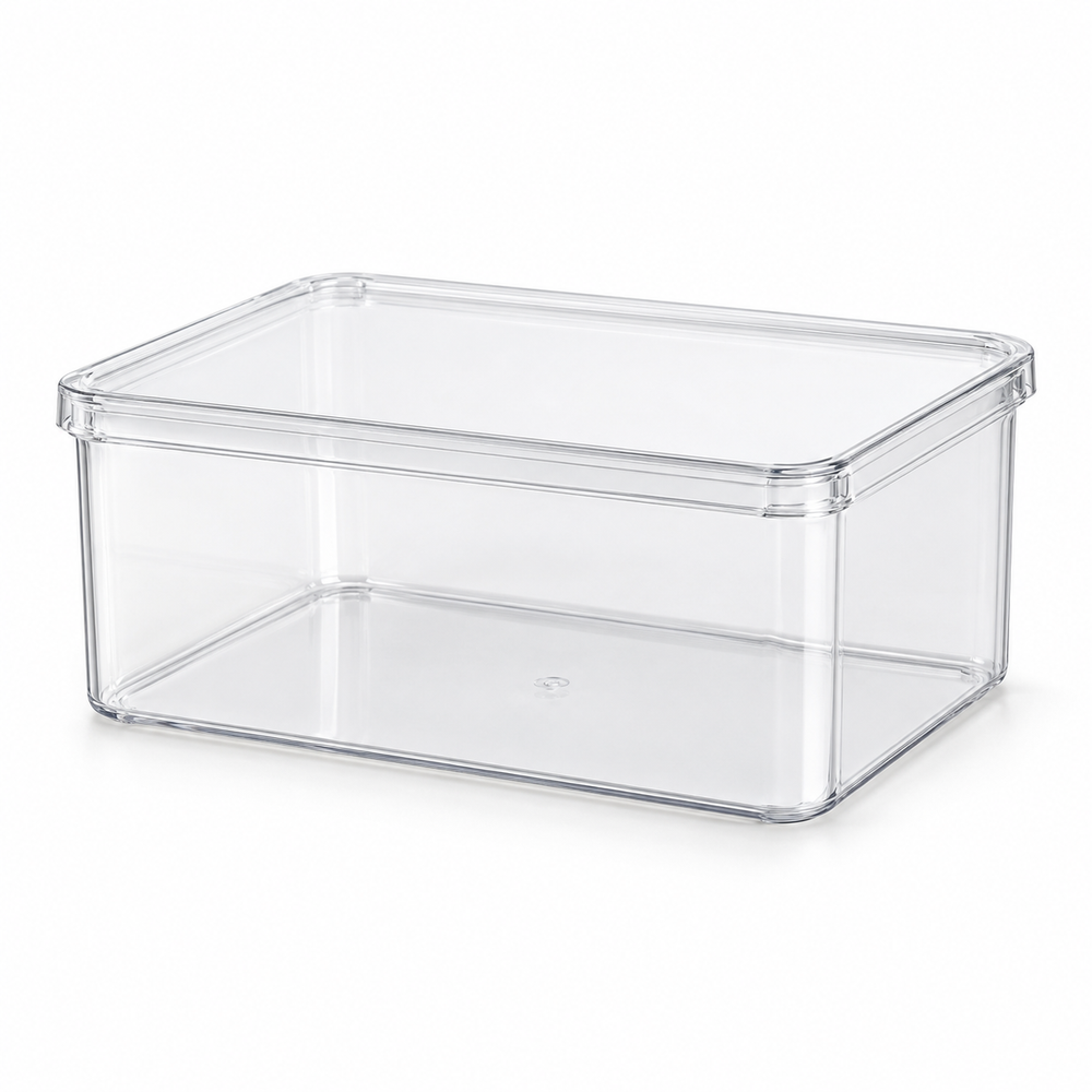 Clear PET refrigerator organizer box with matching lid