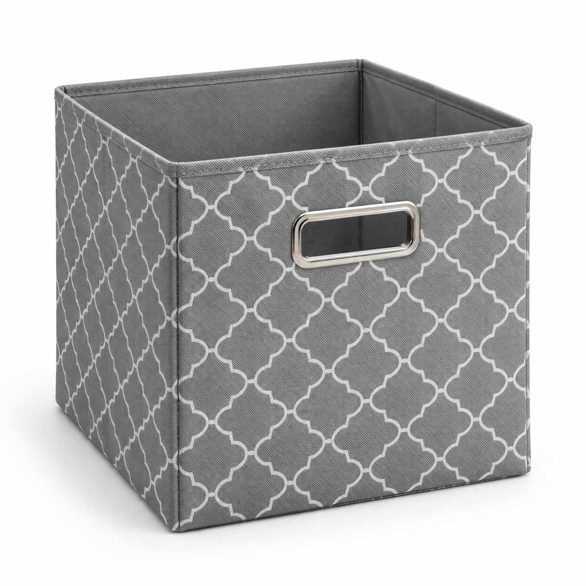 Gray pattern 11-inch foldable fabric storage cube with metal handle