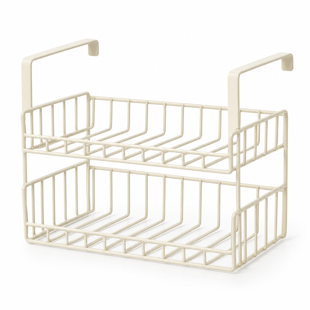 Cream powder-coated carbon steel under-shelf storage basket