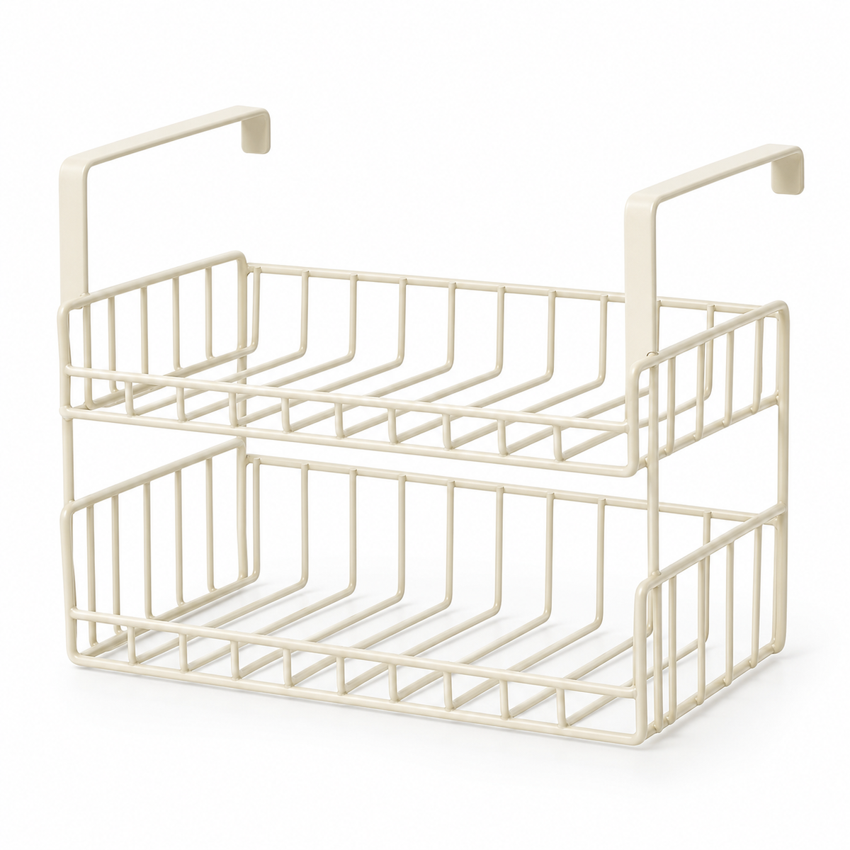 Cream powder-coated carbon steel under-shelf storage basket